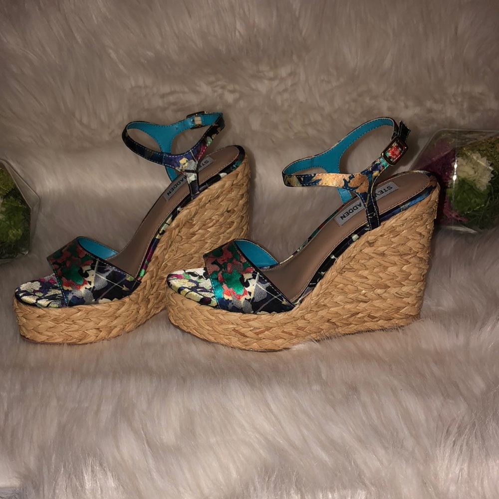 Floral satin wedges